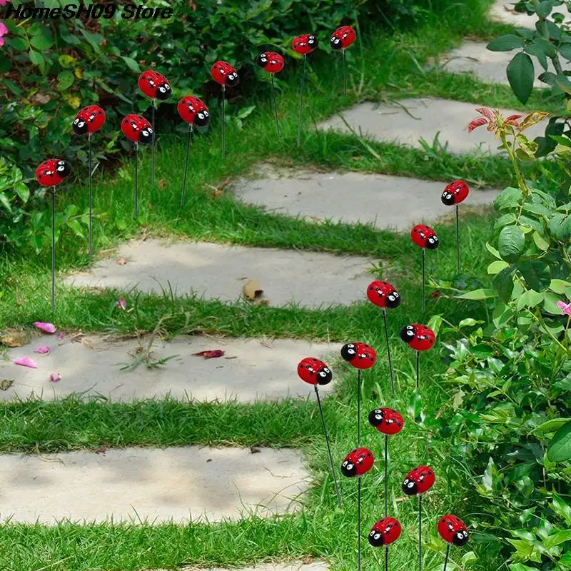 10Pcs Ladybug Insect Stakes Flower Pots Garden Yard Plant Decorations Ornaments