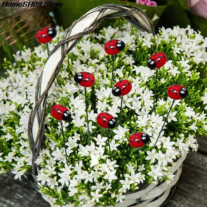 10Pcs Ladybug Insect Stakes Flower Pots Garden Yard Plant Decorations Ornaments