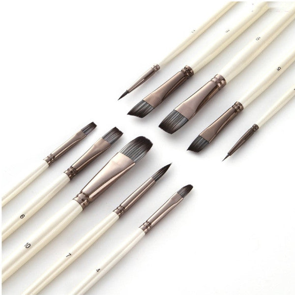 10Pcs Synthetic Nylon Hair Wood Paint Brushes Set For Artist Acrylic Gouache Oil Watercolor Painting Supplies