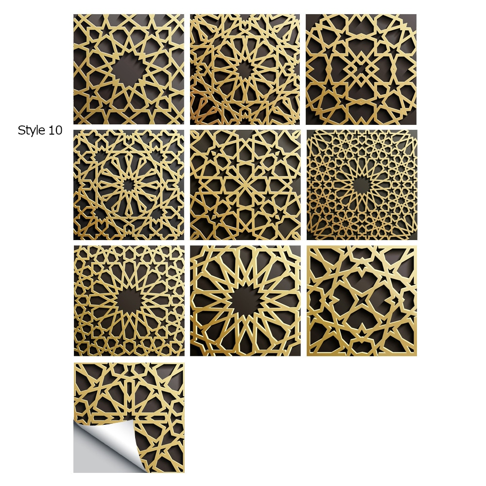 10Pcs/Set Mandala Crystal Hard Film Tiles Wall Stickers Kitchen Bathroom Wardrobe Decoration Art Mural Waterproof Pvc De