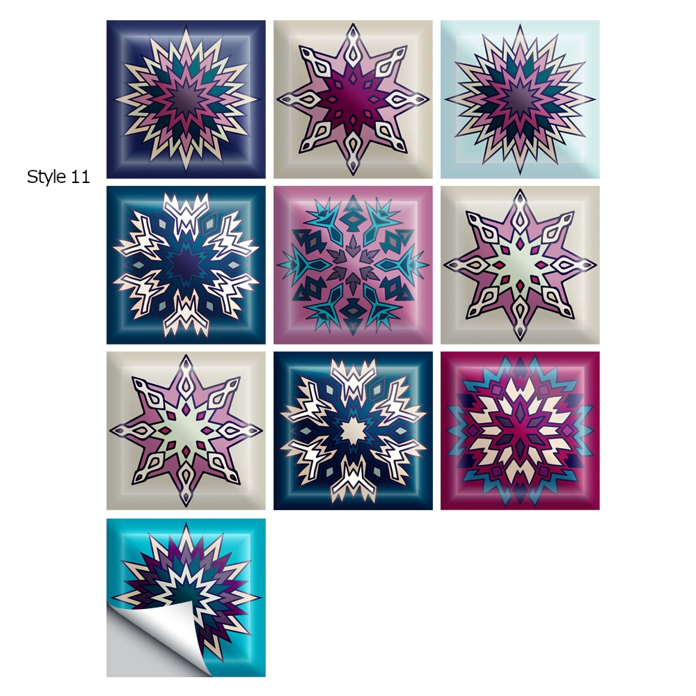 10Pcs/Set Mandala Crystal Hard Film Tiles Wall Stickers Kitchen Bathroom Wardrobe Decoration Art Mural Waterproof Pvc De