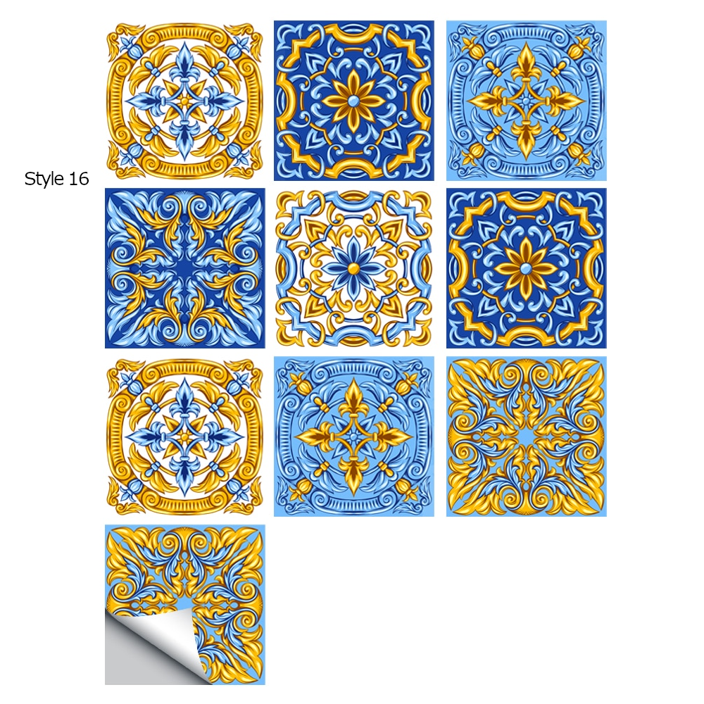 10Pcs/Set Mandala Crystal Hard Film Tiles Wall Stickers Kitchen Bathroom Wardrobe Decoration Art Mural Waterproof Pvc De