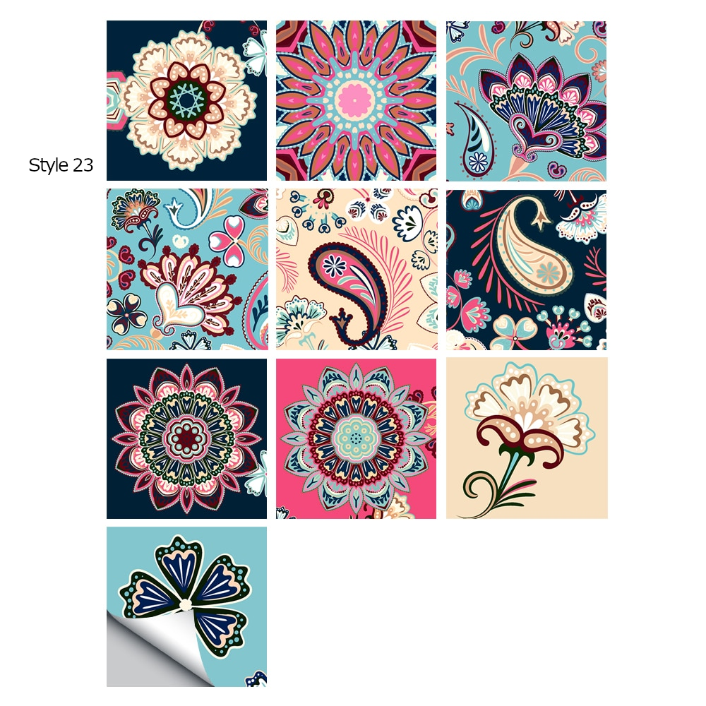 10Pcs/Set Mandala Crystal Hard Film Tiles Wall Stickers Kitchen Bathroom Wardrobe Decoration Art Mural Waterproof Pvc De