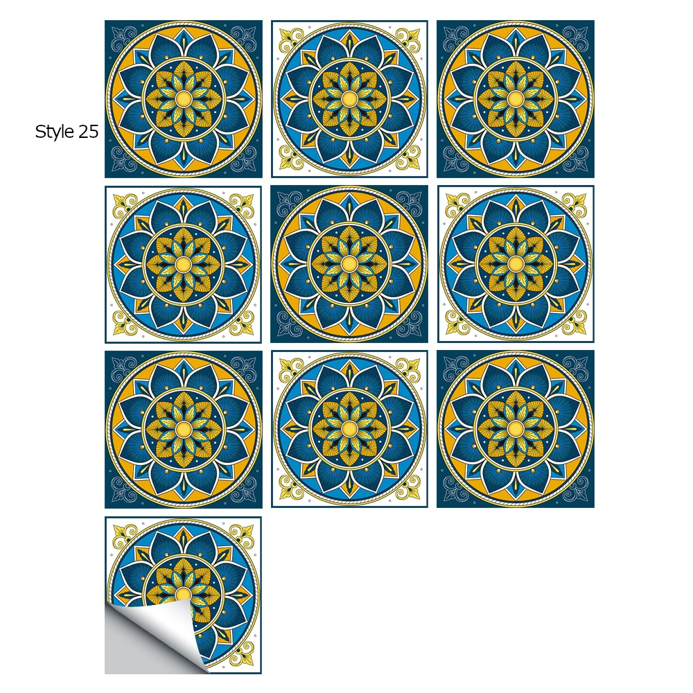 10Pcs/Set Mandala Crystal Hard Film Tiles Wall Stickers Kitchen Bathroom Wardrobe Decoration Art Mural Waterproof Pvc De