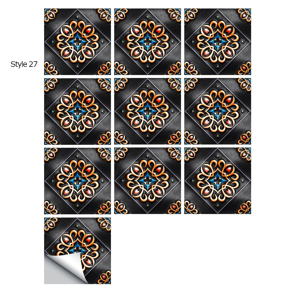 10Pcs/Set Mandala Crystal Hard Film Tiles Wall Stickers Kitchen Bathroom Wardrobe Decoration Art Mural Waterproof Pvc De