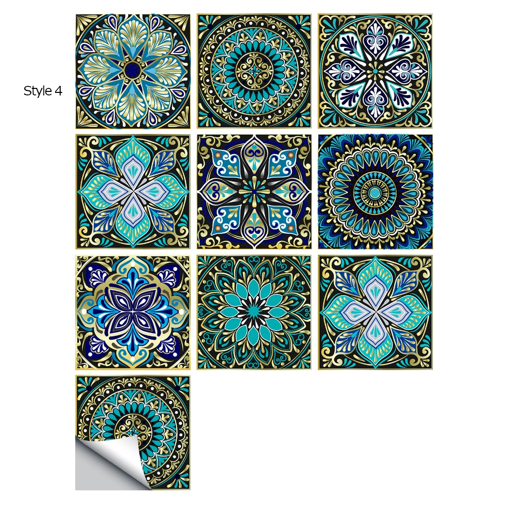 10Pcs/Set Mandala Crystal Hard Film Tiles Wall Stickers Kitchen Bathroom Wardrobe Decoration Art Mural Waterproof Pvc De