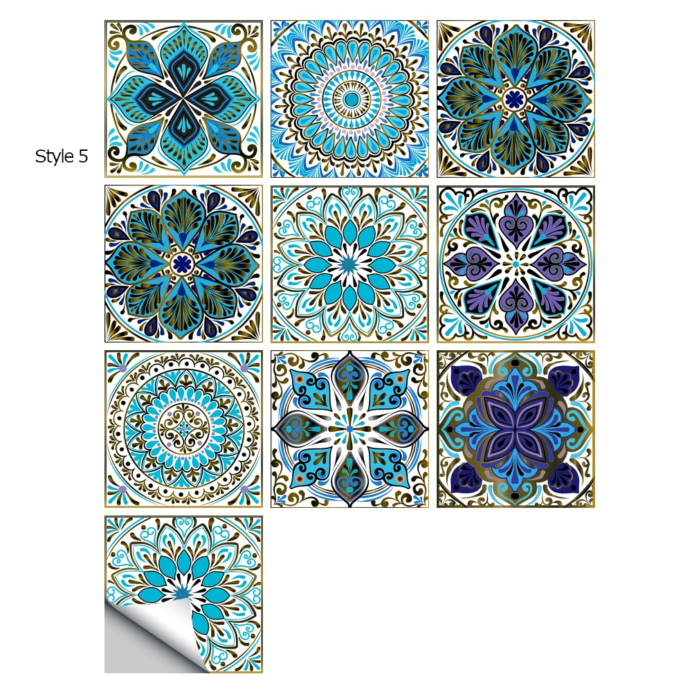 10Pcs/Set Mandala Crystal Hard Film Tiles Wall Stickers Kitchen Bathroom Wardrobe Decoration Art Mural Waterproof Pvc De