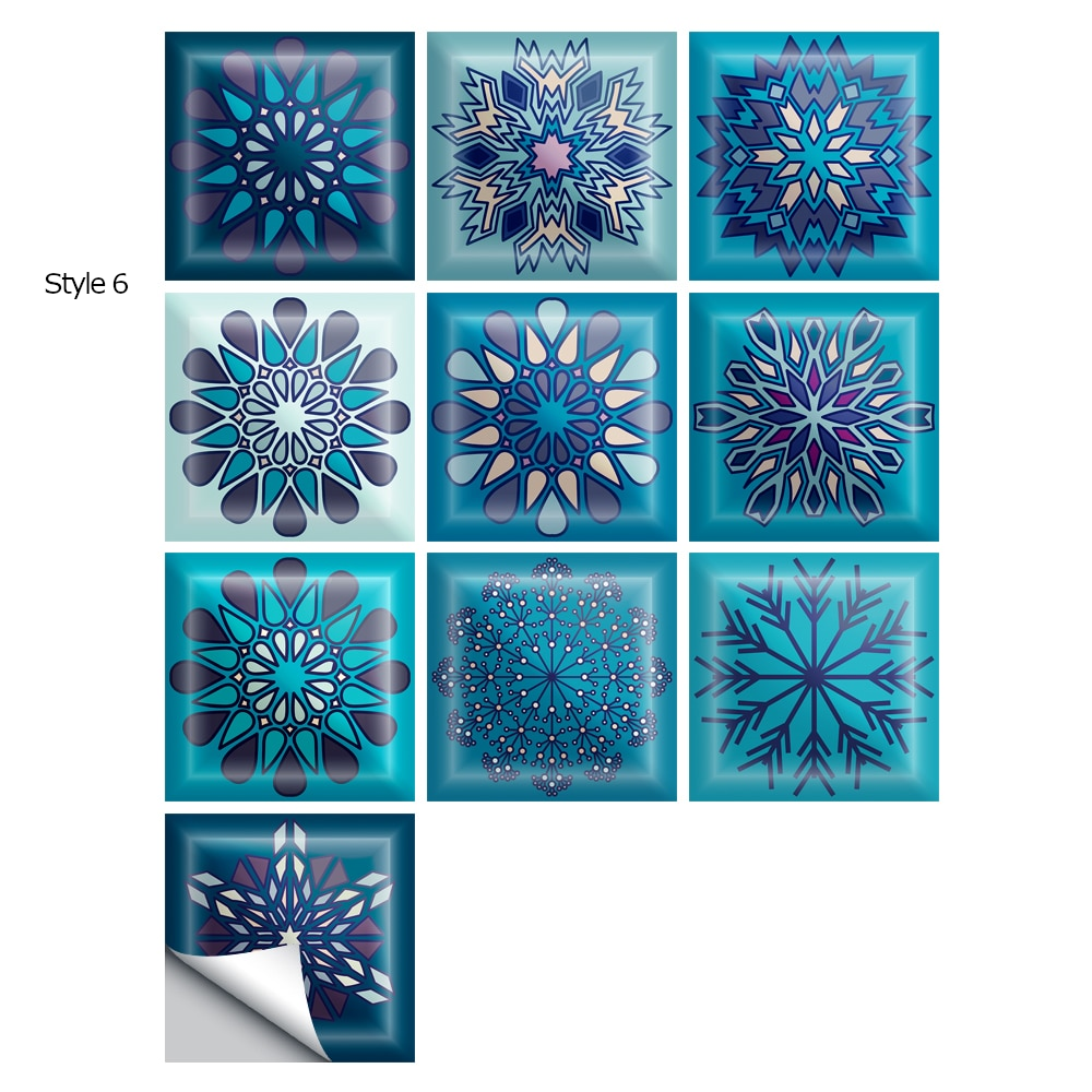 10Pcs/Set Mandala Crystal Hard Film Tiles Wall Stickers Kitchen Bathroom Wardrobe Decoration Art Mural Waterproof Pvc De