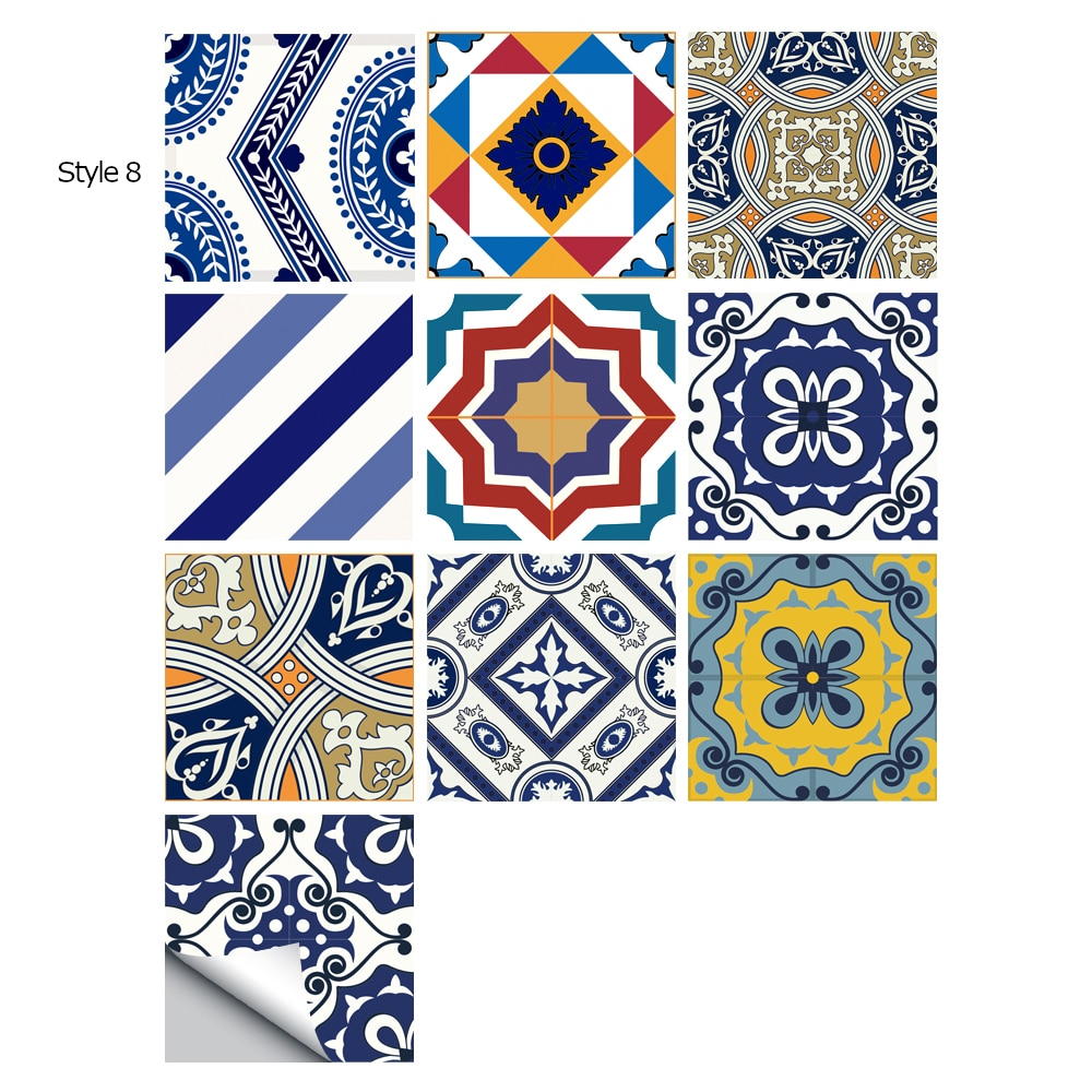 10Pcs/Set Mandala Crystal Hard Film Tiles Wall Stickers Kitchen Bathroom Wardrobe Decoration Art Mural Waterproof Pvc De