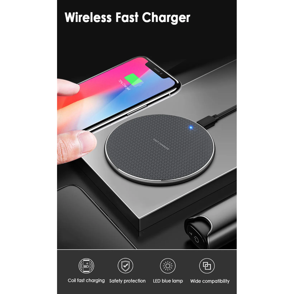 10W Qi Wireless Charger Aluminium Alloy Fast Charging Pad