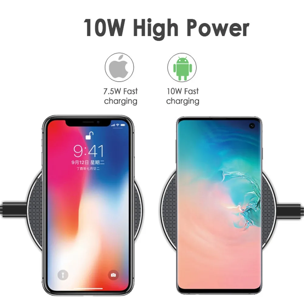 10W Qi Wireless Charger Aluminium Alloy Fast Charging Pad