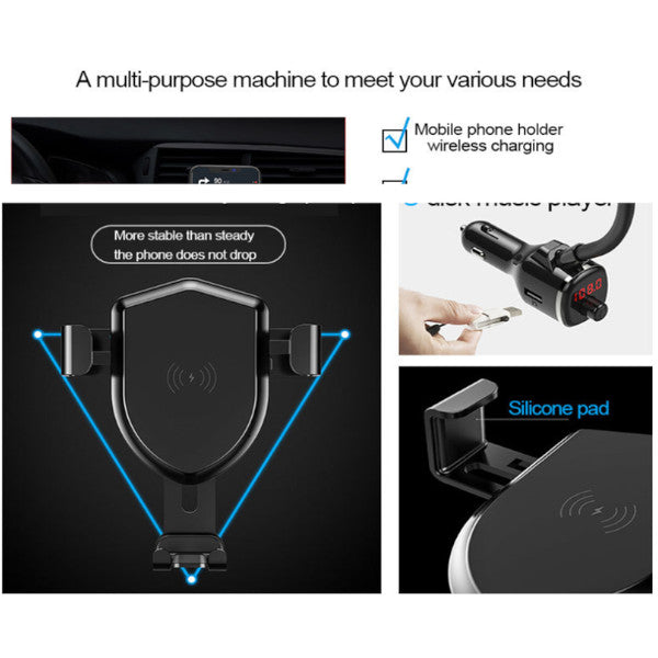 10W Quick Charge Wireless Phone Support Car Mp3 Transmitter Double Usb Charging Music Play Fm