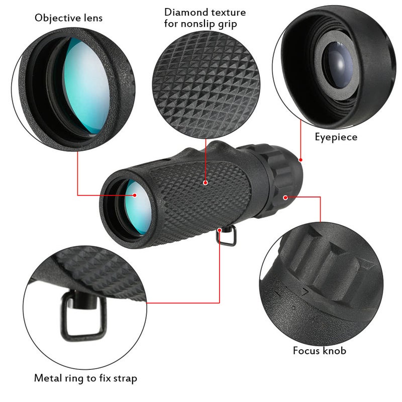 10X25 Monocular Mini Compact Telescope High Definition Pocket Scope Black