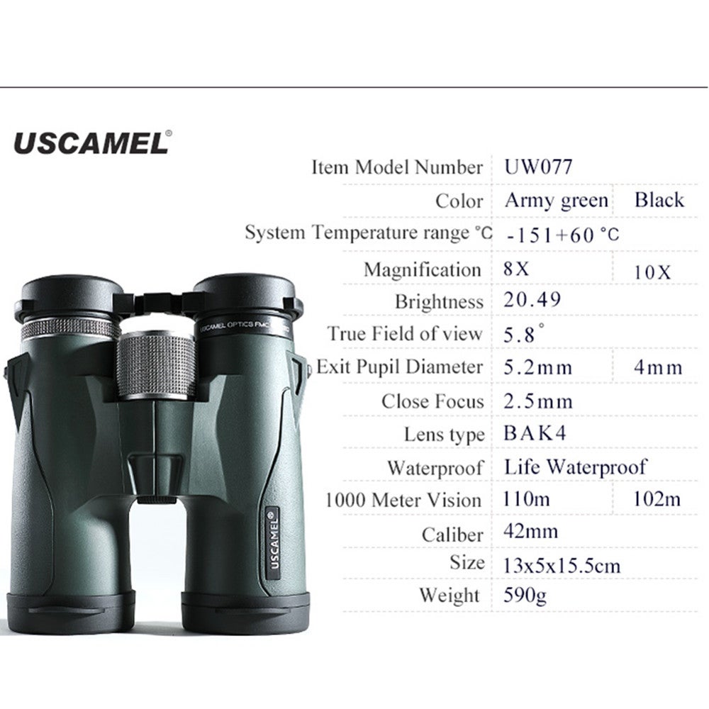 10X42 Hd Bak4 Binoculars Military High Power Telescope Professional Outdoor Sports Bird Watching Camping