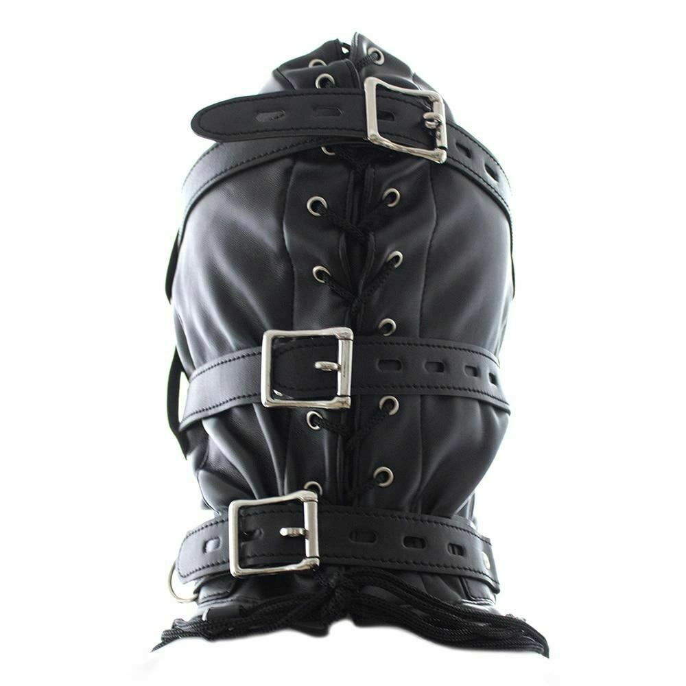 Black Full Hood Blindfold Dildo Gag Bdsm Sex Mask Headgear Fetish Kink