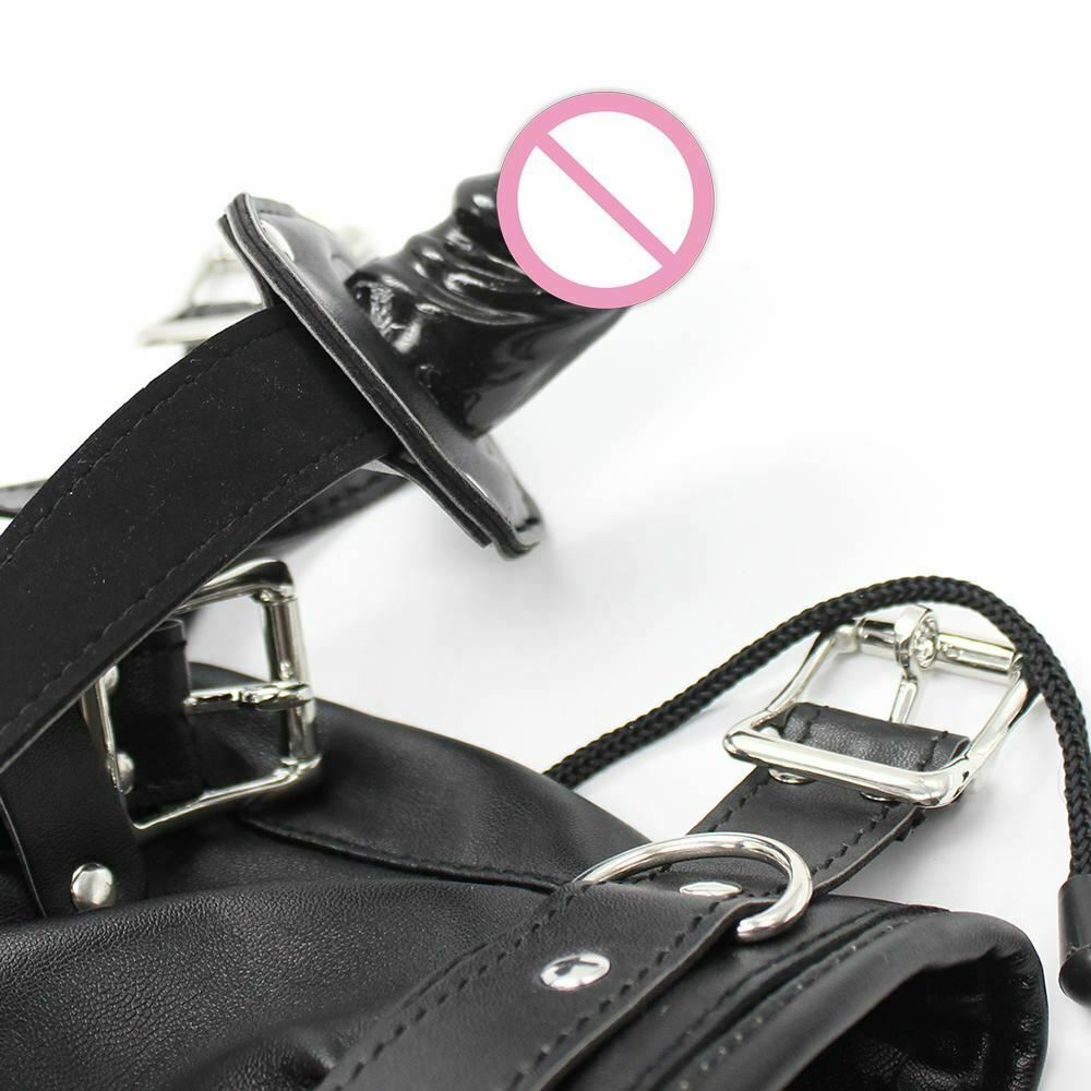 Black Full Hood Blindfold Dildo Gag Bdsm Sex Mask Headgear Fetish Kink