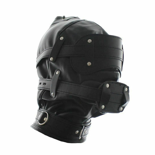 Black Full Hood Blindfold Dildo Gag Bdsm Sex Mask Headgear Fetish Kink