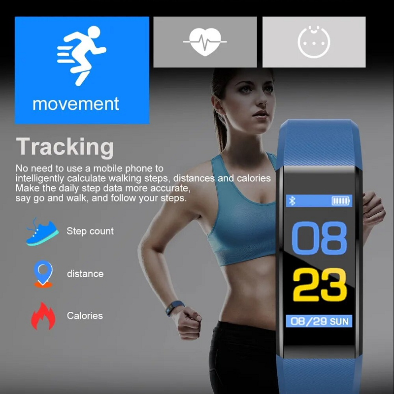 115Plus Colourful Screen Digital Intelligent Bracelet Fitness Band Blue