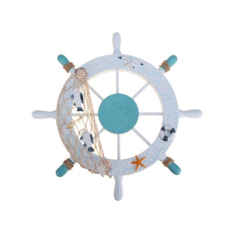 11'' Beach Boat Ship Steering Wheel Nautical Fish Net Shell Wall Decoration