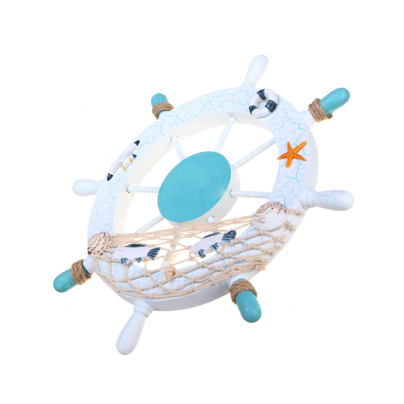11'' Beach Boat Ship Steering Wheel Nautical Fish Net Shell Wall Decoration