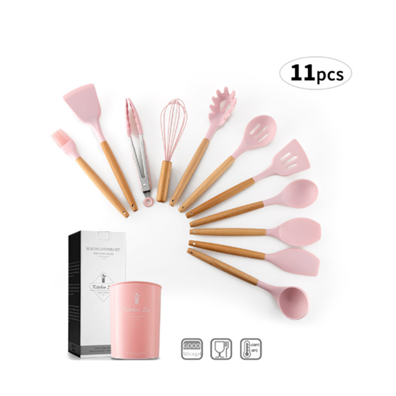 1Kitchen Silicone Spatula Utensil Set Cooking Utensils Spatulas Heat Resistant Spoons Pink
