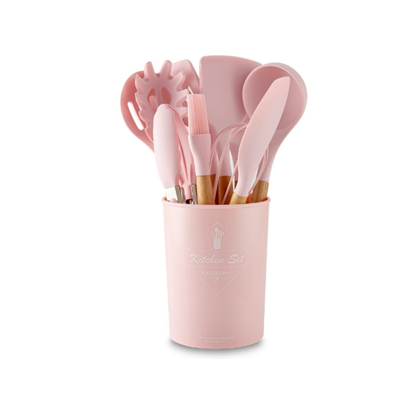 1Kitchen Silicone Spatula Utensil Set Cooking Utensils Spatulas Heat Resistant Spoons Pink