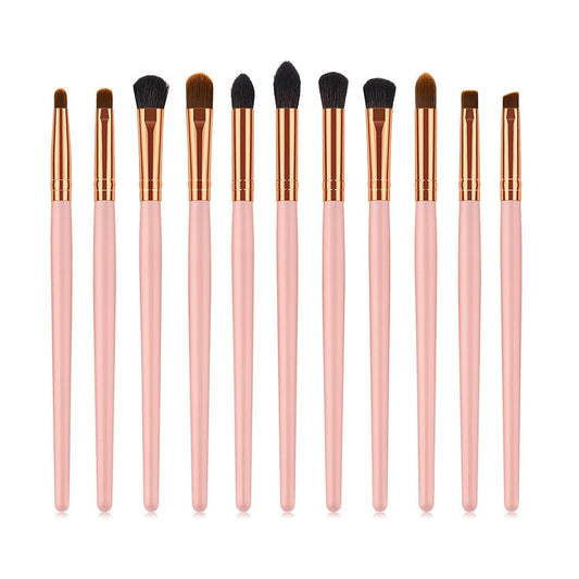 11 Pieces Pvc Pink Gold Wood Eyes Makeup Brushes Set Eyeshadow Eyebrow Lip Professional