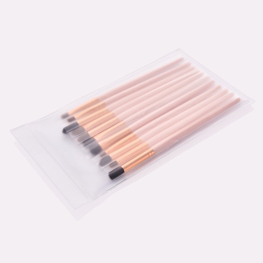 11 Pieces Pvc Pink Gold Wood Eyes Makeup Brushes Set Eyeshadow Eyebrow Lip Professional