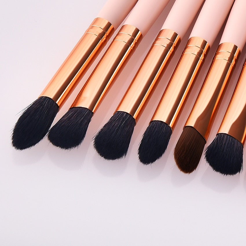11 Pieces Pvc Pink Gold Wood Eyes Makeup Brushes Set Eyeshadow Eyebrow Lip Professional