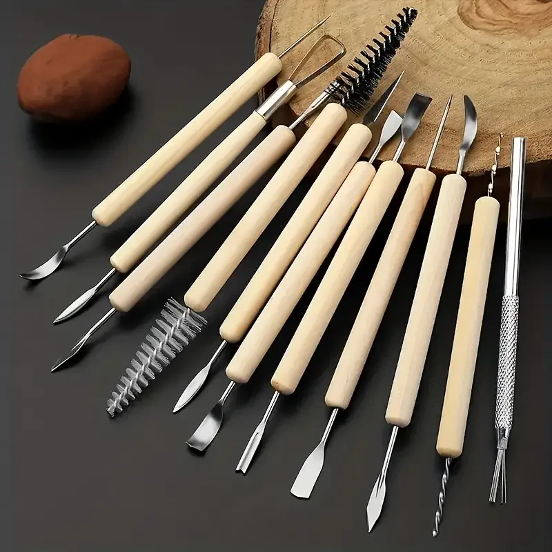 11Pcs Pottery Tools Clay Sculpting Carving Set Ceramics Smoothing Shaper For Potters Handle Modeling
