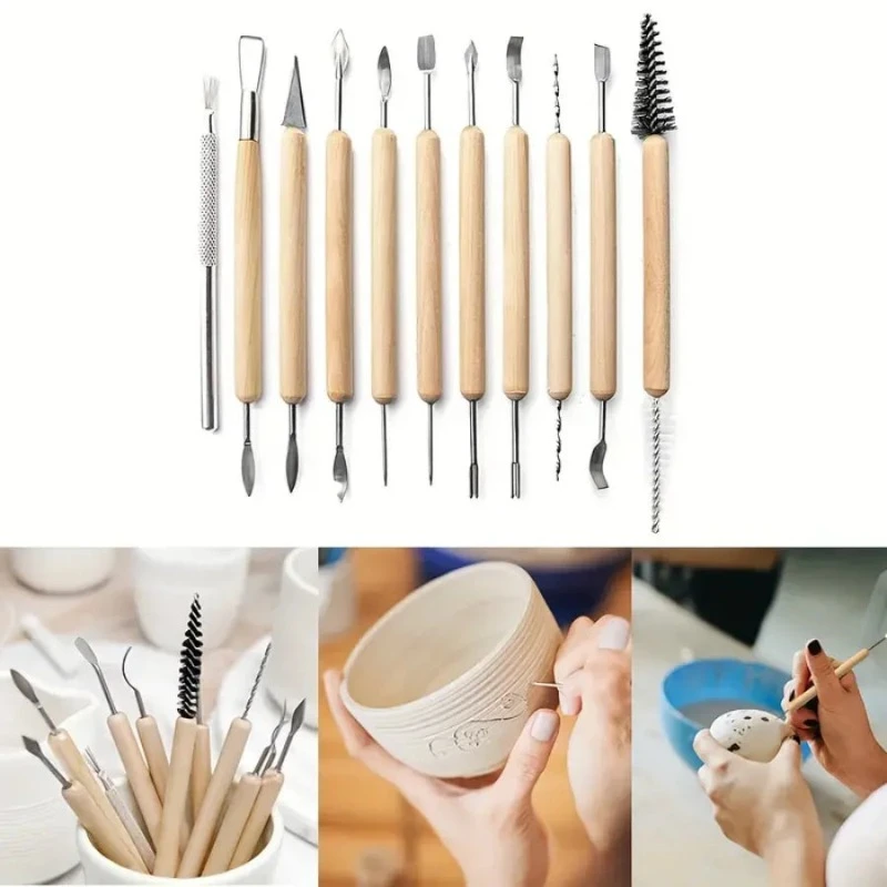 11Pcs Pottery Tools Clay Sculpting Carving Set Ceramics Smoothing Shaper For Potters Handle Modeling
