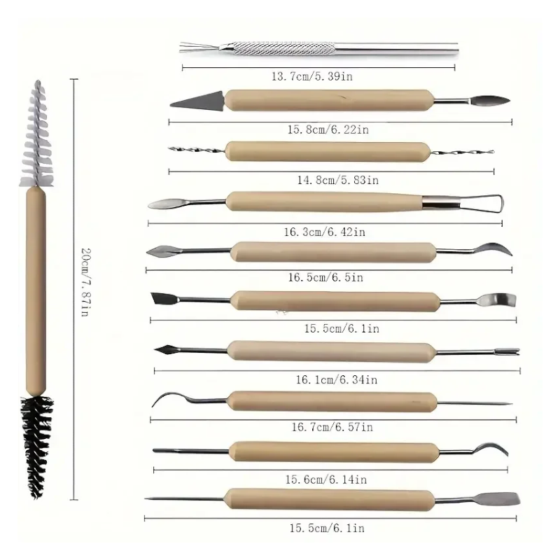 11Pcs Pottery Tools Clay Sculpting Carving Set Ceramics Smoothing Shaper For Potters Handle Modeling