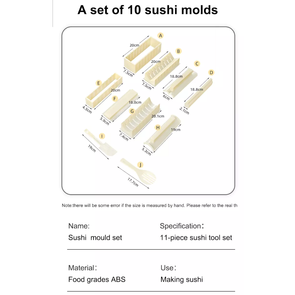 11Pcs Set Diy Non Stick Professional Sushi Making Kit Rolling Molds