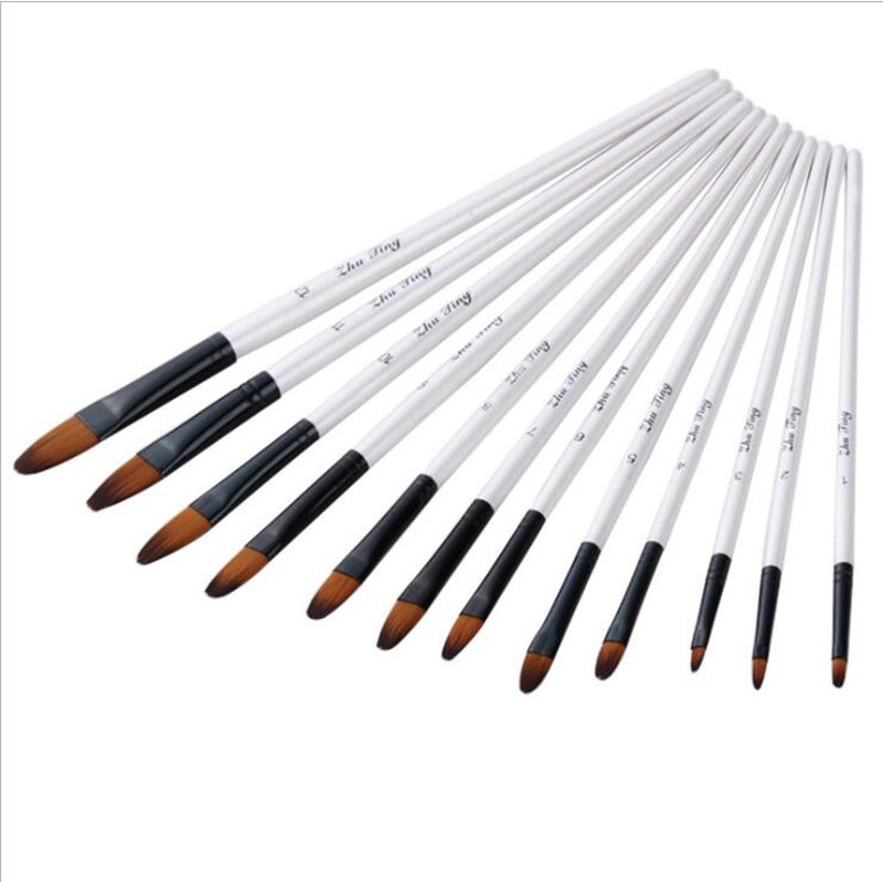 12 Pcsset Nylon Hair Handle Watercolor Paint Brush Pen Set Learning Diy Oil Acrylic Painting Art Brushes Supplies