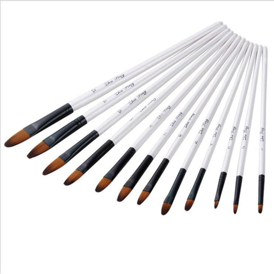 12 Pcsset Nylon Hair Handle Watercolor Paint Brush Pen Set Learning Diy Oil Acrylic Painting Art Brushes Supplies