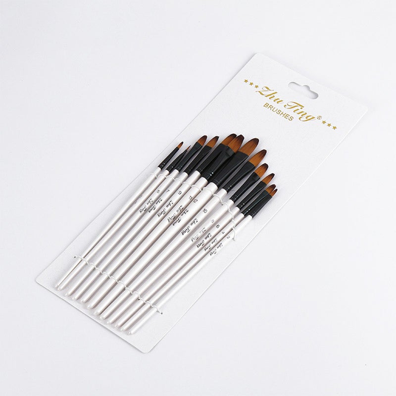12 Pcsset Nylon Hair Handle Watercolor Paint Brush Pen Set Learning Diy Oil Acrylic Painting Art Brushes Supplies