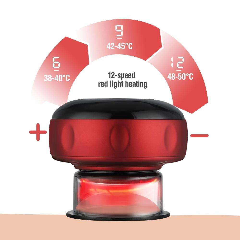 12 Speed Cupping Massager Set With 3 Cups Red