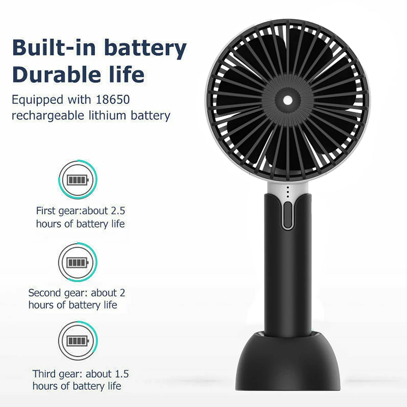 1200Mah Quiet Sound Mini Fan Portable Hand Held Black