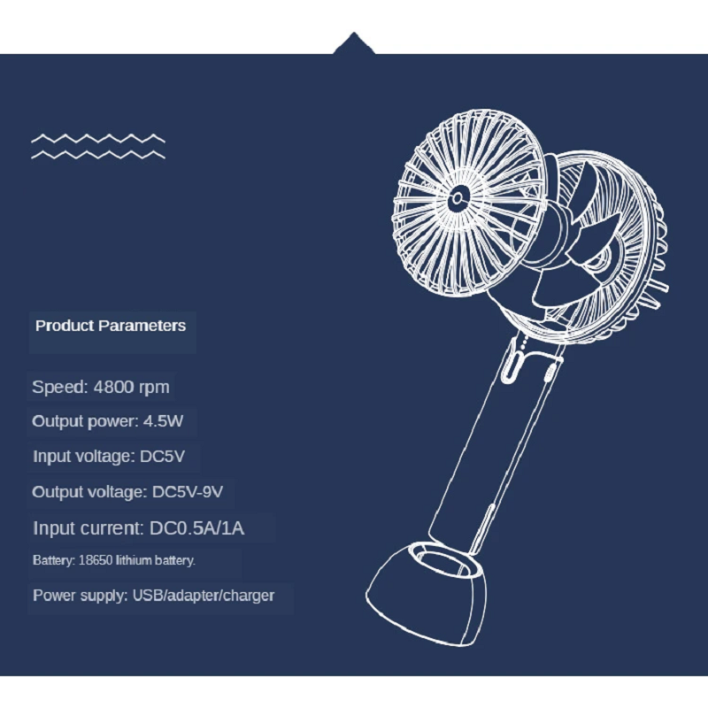 1200Mah Quiet Sound Mini Fan Portable Hand Held Black