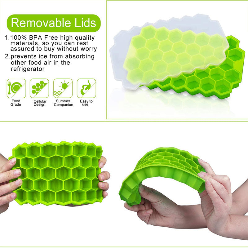 Reusable Honeycomb Shape Silicone Ice Cube Tray Moulds With Lids