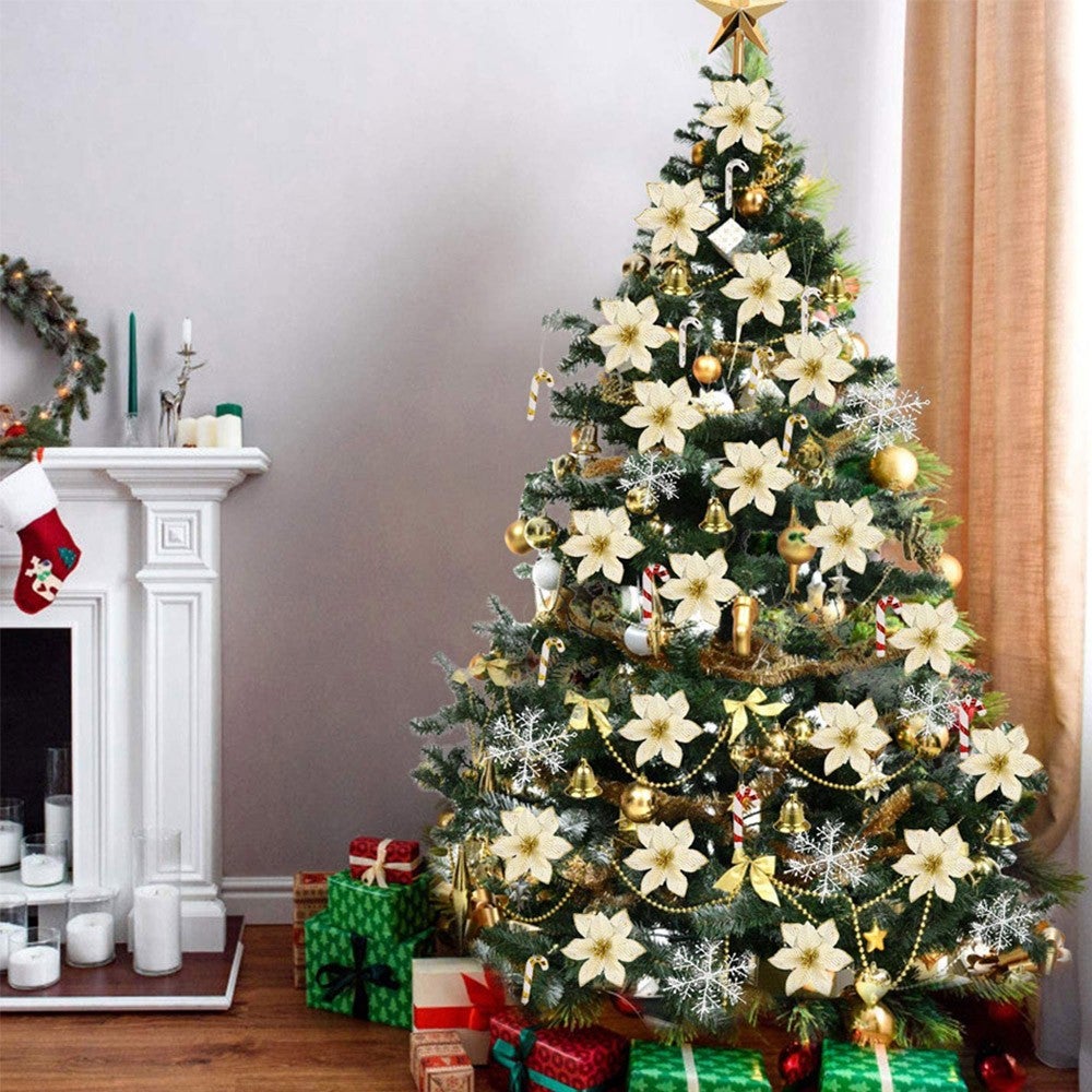 120Pcs Christmas Tree Decoration Flowers Ornaments Set Artificial With Clip Diy Decorations