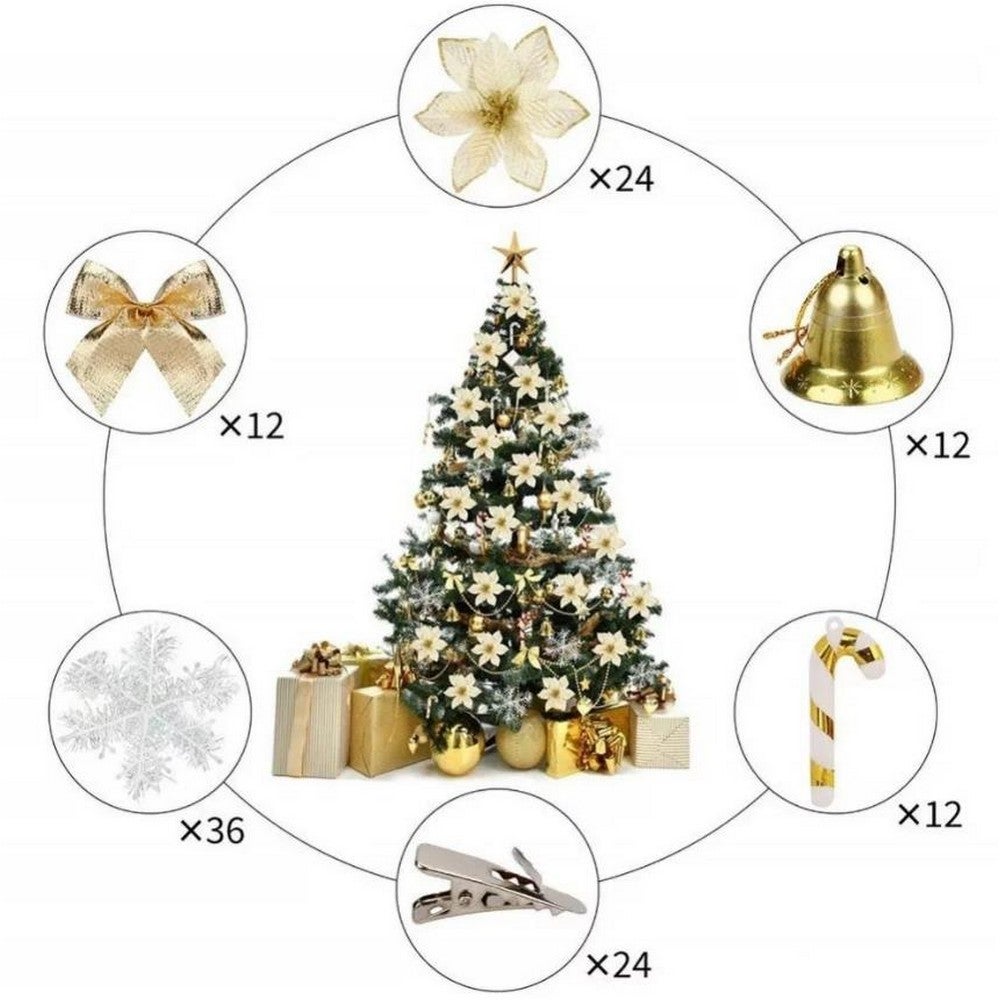 120Pcs Christmas Tree Decoration Flowers Ornaments Set Artificial With Clip Diy Decorations