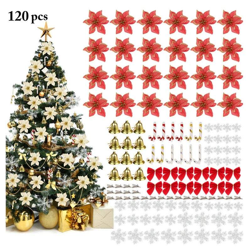 Christmas Tree Decorations 120Pcs Flowers Artificial
