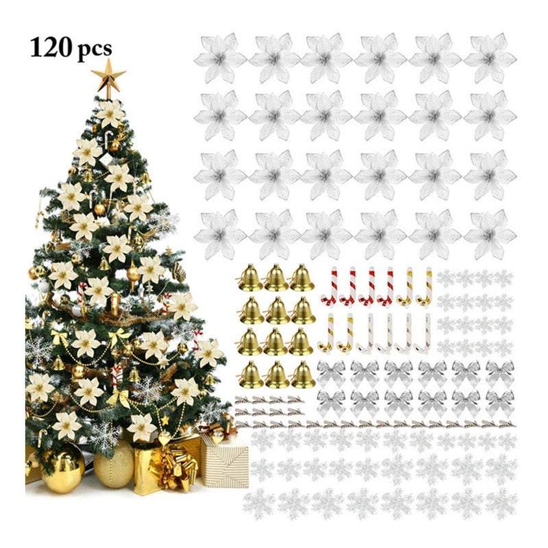 Christmas Tree Decorations 120Pcs Flowers Artificial