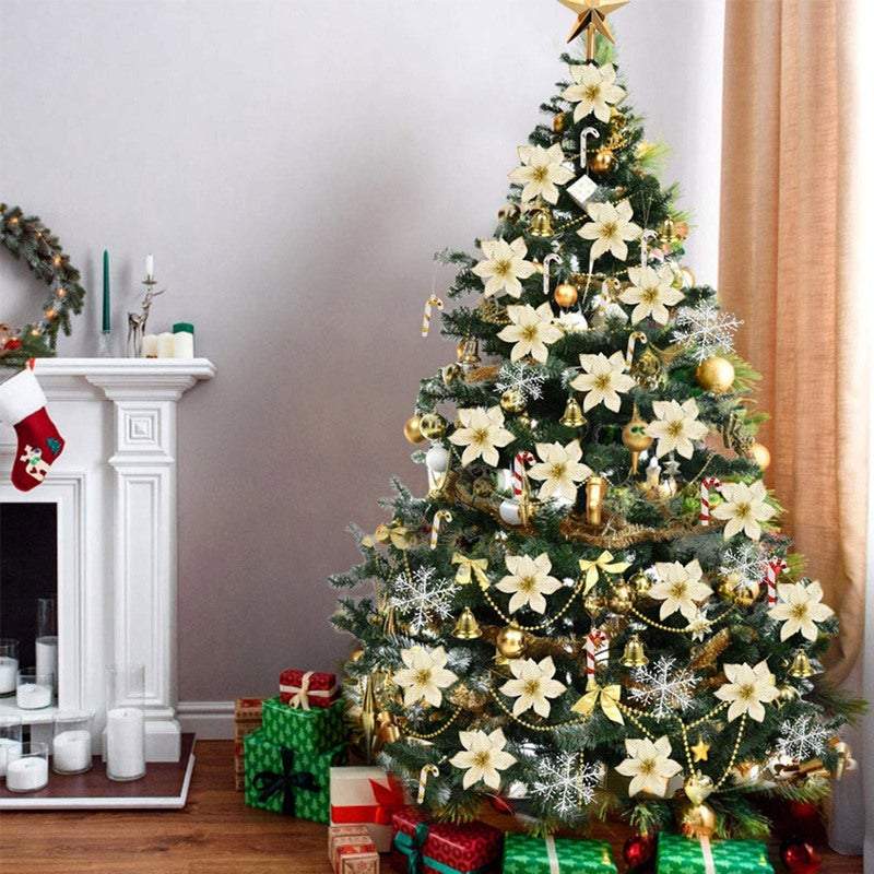 Christmas Tree Decorations 120Pcs Flowers Artificial