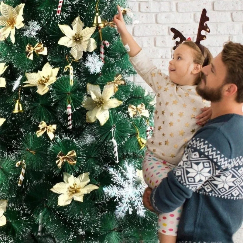 120Pcs Christmas Tree Decoration Flowers Ornaments Set Artificial With Clip Diy Decorations