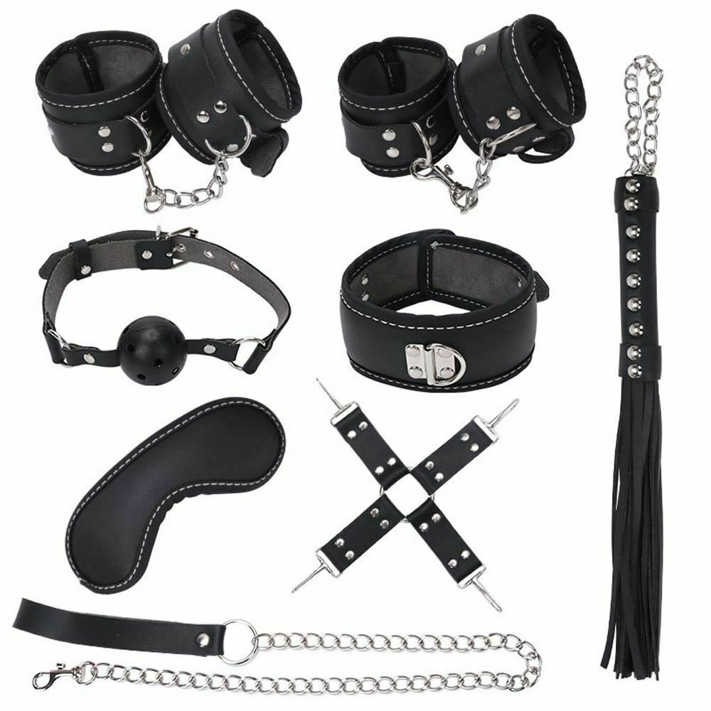 8 / Pcs Bdsm Bondage Set Fetish Kit Collar Gag Cuffs Leash Flogger Hogtie