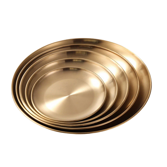 Retro Metal Round Tray Stainless Steel Snack Fruit Jewelry Storage Style