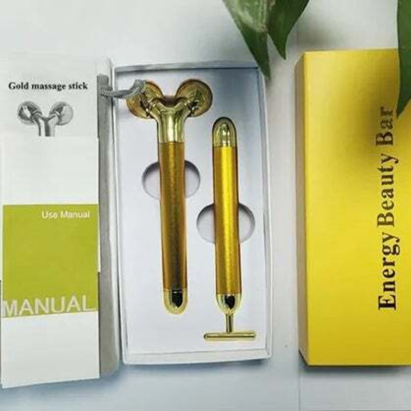 24K Gold Energy Beauty Bar Facial Face Massager 3D Roller Electric Sonic & T Shape Arm Eye Nose Head Lift