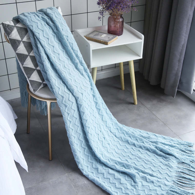 125Cm X 200Cm Warm Cozy Knitted Throw Blanket Light Blue